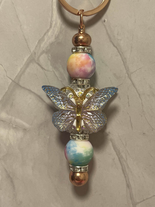 Blue/Rainbow butterfly keychain