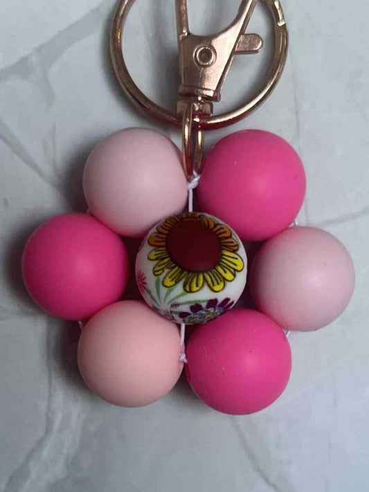 Light Pink and Dark Pink Flower Keychain