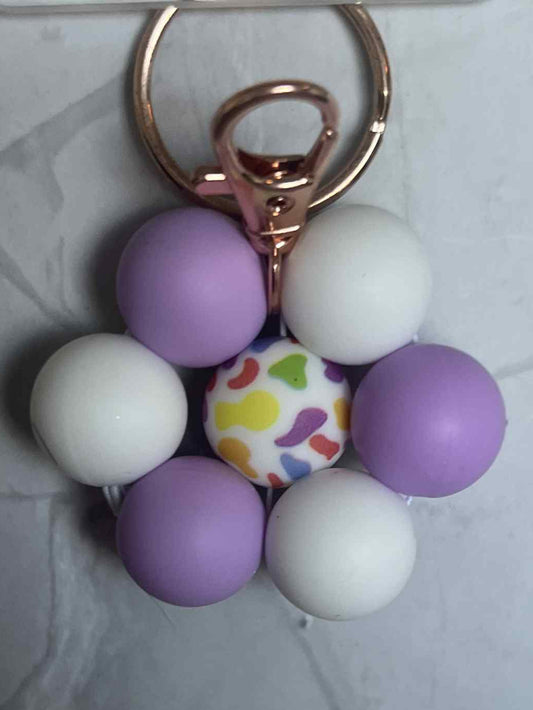 Purple and White flower keyring